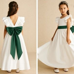 White Dress with Green Bow